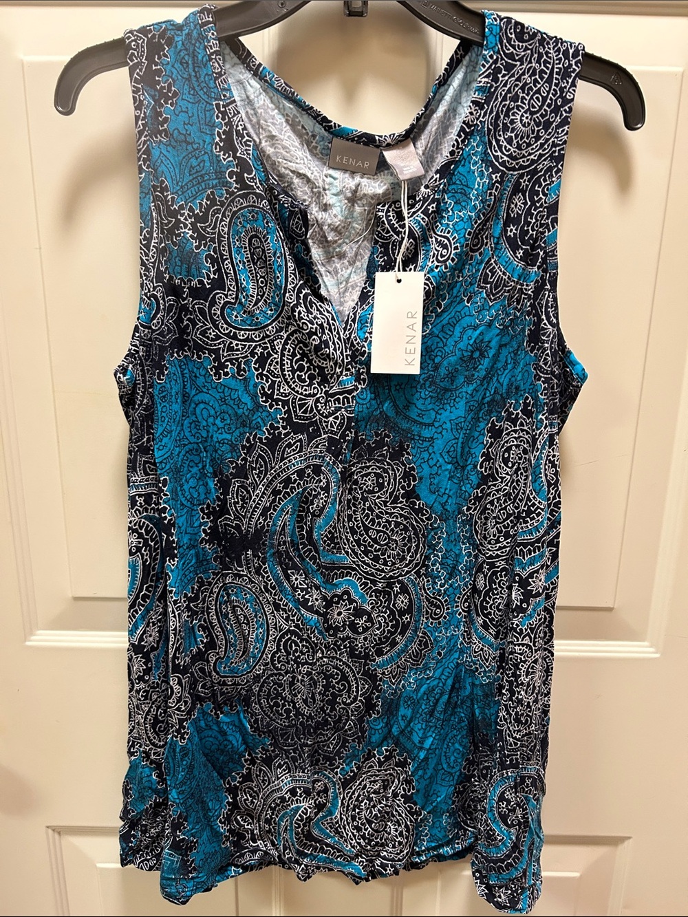 Kenar Teal and Black Paisley Sleeveless Tank